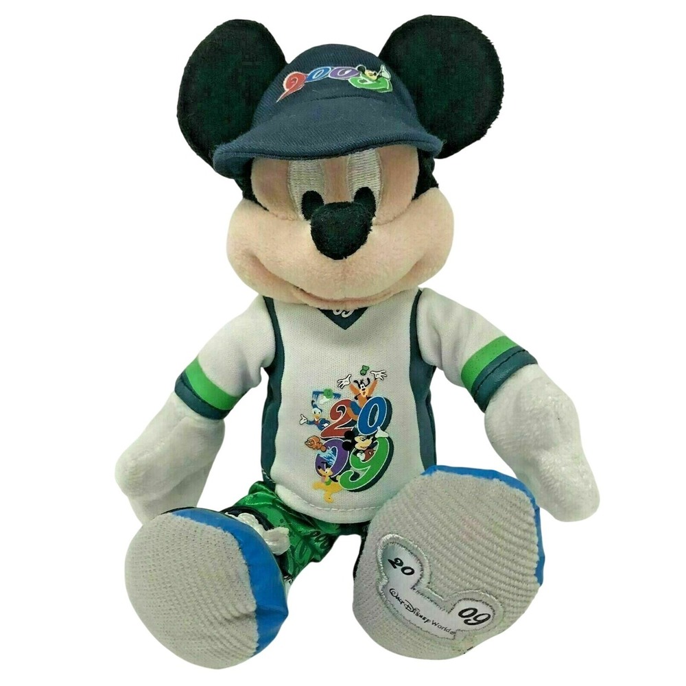Disney 2009 Dated Mickey Mouse Bean Bag Plush Blue, White and Green Outfit